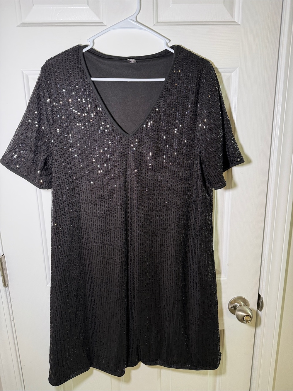 SHEIN Black Sequin V-Neck Dress